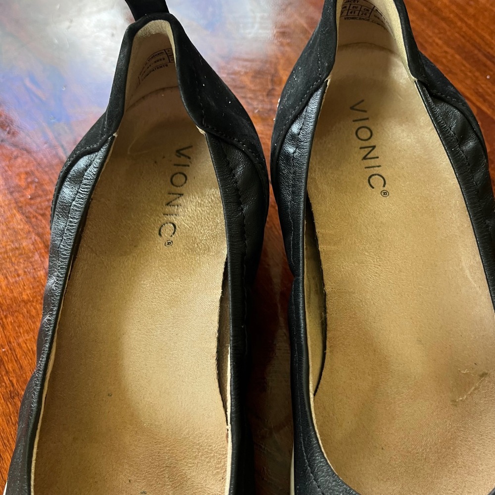 Vionic Jacey Black Leather Suede Wedge Slip On Sneakers Womens Size 9 Orthotic - Picture 5 of 8